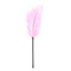 A faux pink Ostrich feather tickler lays flat on a white backdrop. 