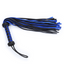 A faux leather suede flogger in navy blue with a diamond pattern on the handle and hanging loop.