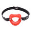 An open mouth gag in red sits against a white backdrop.