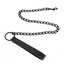 A matte black faux leather chain leash with a snap hook attached. 