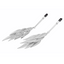 A pair of silver leaf tassel tweezer nipple clamps lays flat against a white backdrop.