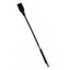 A black faux leather riding crop with a rubber grip handle. 