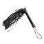 A faux leather flogger with a red and black contrast stitch handle and hanging loop.