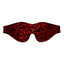 A red and black blindfold contoured eye mask with a curved nose bridge and filigree pattern.
