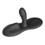 A black hands free vibrating and warming massage pad with a smooth shaft in the centre.