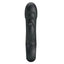 Front view of a thick black rabbit vibrator with three buttons in the middle of the front base. 