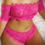 Fantasy Lingerie Vixen - Hypnotised Lace Crop Top & Panty - Curvy -  plus-size lingerie set encases you in a hot pink floral lace half-sleeve off-shoulder crop top & bikini-cut panties w/ feminine scalloped edge