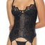 Coquette Convertible Padded Lace Bustier Corset With Garters has padded cups, detachable suspenders & full-length hook & eye closure + boning to cinch your curves. Black. (2)