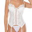 Coquette Convertible Padded Lace Bustier Corset With Garters has padded cups, detachable suspenders & full-length hook & eye closure + boning to cinch your curves. White. (2)