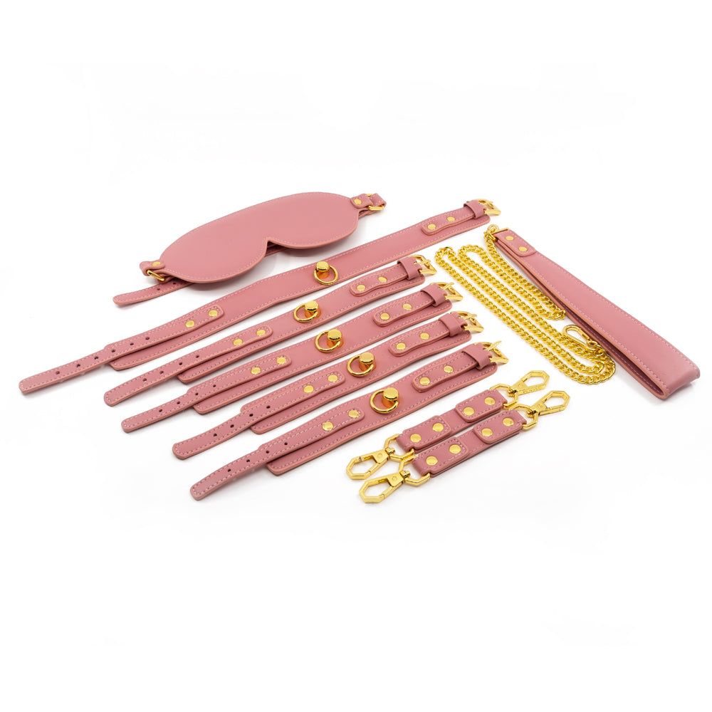 Sevanda 5-Piece Pink BDSM Set w/ Cuffs, Mask, Collar & Leash