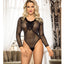 Sunspice - Sheer Mesh Long Sleeve Teddy - 20190 -  long sleeve black teddy is made from sheer mesh w/ a high-cut leg to emphasise your waist & hips + a lace chest piece. (5)